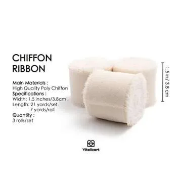 Vitalizart Light Nude Handmade Chiffon Silk Ribbon Fringe 3 Rolls 1.5" x 21 Yd Beige Frayed Edges Ri...