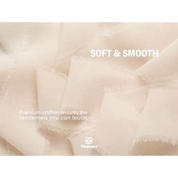 Vitalizart Light Nude Handmade Chiffon Silk Ribbon Fringe 3 Rolls 1.5" x 21 Yd Beige Frayed Edges Ribbons for Wedding Invitations Bridal Bouquets Gifts Wrapping Crafts Holiday Decor