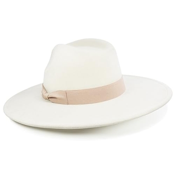 FLUFFY SENSE. Big Wide Brim Fedora Hat for Women - Nashville Outfits Western Hats Women's Felt Panama Rancher Hat (Ivory)