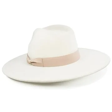 FLUFFY SENSE. Big Wide Brim Fedora Hat for Women - Nashville Outfits Western Hats Women's Felt Panama Rancher Hat (Ivory)