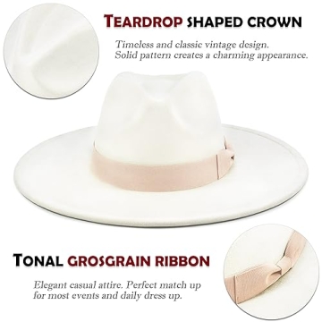 FLUFFY SENSE. Big Wide Brim Fedora Hat for Women - Nashville Outfits Western Hats Women's Felt Panama Rancher Hat (Ivory)