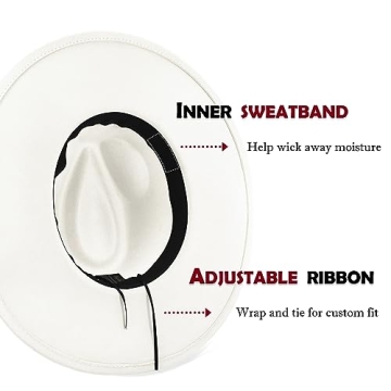 FLUFFY SENSE. Big Wide Brim Fedora Hat for Women - Nashville Outfits Western Hats Women's Felt Panama Rancher Hat (Ivory)