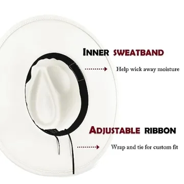 FLUFFY SENSE. Big Wide Brim Fedora Hat for Women - Nashville Outfits Western Hats Women's Felt Panama Rancher Hat (Ivory)