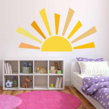 42.1x23.6 inch Boho Half Sun Wall Decal - Large Sunshine Wall Stickers, Vinyl Removable Peel and Sti...
