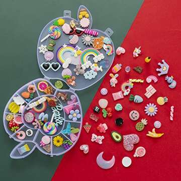 WINTING Not for croc,100pcs Slime Charms,Plastic Flatback Charms and Containers Mixed Candy Cake Sweets Resin Cabochons for DIY Crafts, Scrapbooking, Jewelry Making(mix)