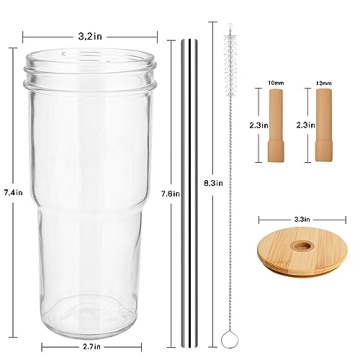 Luxfuel 24oz Mason Jar with Bamboo Lids and Straws