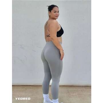 YEOREO Amplify Leggings for Women Seamless Scrunch Leggings Butt Lifting Gym High Waisted Athletic Leggings Light Grey