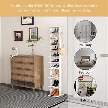 HOMEFORT 10-Tier Vertical Shoe Rack for Small Spaces