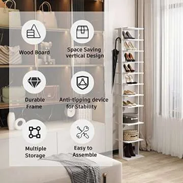 HOMEFORT 10-Tier Vertical Shoe Rack for Small Spaces