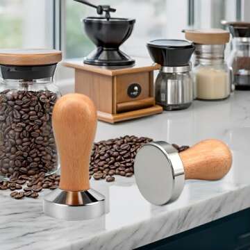 51mm Espresso Tamper, Coffee Tamper, 51mm Tamper with Wooden Handle, Espresso Accessories for Barista, Cafe, Coffee Grounds