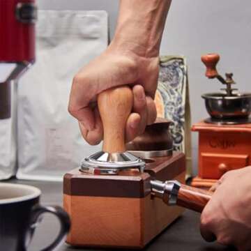 51mm Espresso Tamper, Coffee Tamper, 51mm Tamper with Wooden Handle, Espresso Accessories for Barista, Cafe, Coffee Grounds