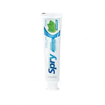 Spry Xylitol Toothpaste 5oz, Fluoride Free Toothpaste Adult and Kids, Teeth Whitening Toothpaste with Xylitol, Natural Breath Freshening, Mouth Moisturizing Ingredients, Peppermint (Pack of 1)