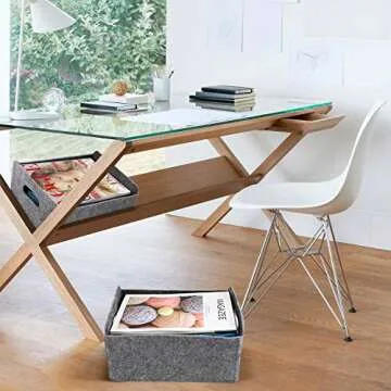 Welaxy storage basket Felt Foldable Drawer Organizer bin Cube Shelf box for Kids Toys Books Clothes Office Closet Babies Nursery organizing (Charcoal)