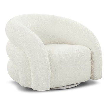 POLY & BARK Volos Swivel Chair – Luxurious Ivory White Boucle Comfort