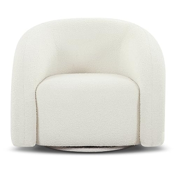 Luxurious POLY & BARK Volos Swivel Chair - Ivory White Boucle