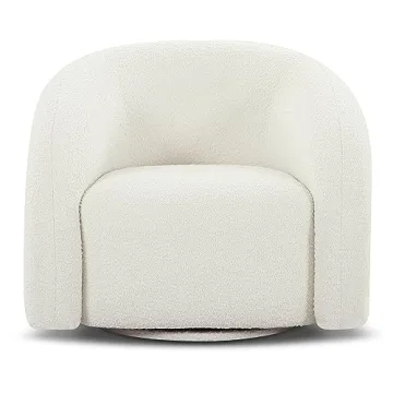 Luxurious POLY & BARK Volos Swivel Chair - Ivory White Boucle