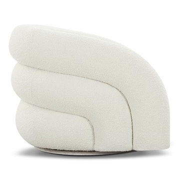 Luxurious POLY & BARK Volos Swivel Chair - Ivory White Boucle