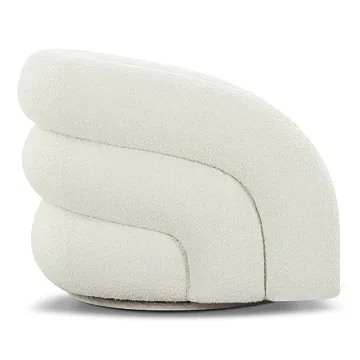 Luxurious POLY & BARK Volos Swivel Chair - Ivory White Boucle