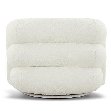 Luxurious POLY & BARK Volos Swivel Chair - Ivory White Boucle