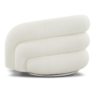 Luxurious POLY & BARK Volos Swivel Chair - Ivory White Boucle