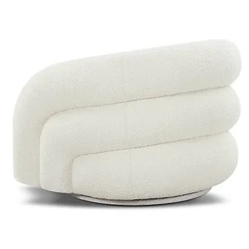 Luxurious POLY & BARK Volos Swivel Chair - Ivory White Boucle
