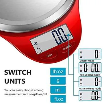 NUTRI FIT Digital Kitchen Scale with Wide Stainless Steel Plateform High Accuracy Multifunction Food Scale with LCD Display for Baking Kitchen Cooking,Tare & Auto Off Function (Red)