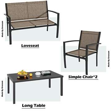 Greesum 4 Pieces Patio Furniture Set for Outdoor Relaxation