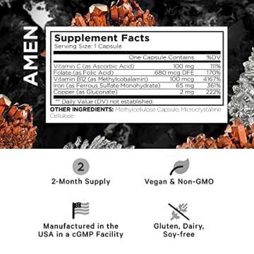 Amen Iron Ultra Supplement + Copper, Folate, Vitamin C and Vitamin B12-2-Month Supply - Ferrous Sulf...