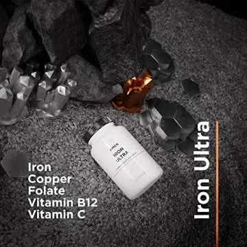 Amen Iron Ultra Supplement + Copper, Folate, Vitamin C and Vitamin B12-2-Month Supply - Ferrous Sulfate Iron Vitamin - Iron 65mg Per Serving - Iron Folic Acid - Non-GMO Iron Pills - 60 Capsules