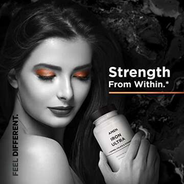Amen Iron Ultra Supplement + Copper, Folate, Vitamin C and Vitamin B12-2-Month Supply - Ferrous Sulfate Iron Vitamin - Iron 65mg Per Serving - Iron Folic Acid - Non-GMO Iron Pills - 60 Capsules