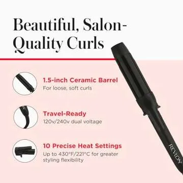 REVLON SmoothStay Coconut Oil Infused Hair Curling Iron - Barrel Curling Iron 1 ½ Inch for Loose Curls, Shinier, Visibly Smoother Hair (1 ½ in)
