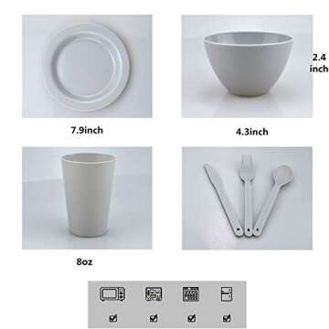 Camping Plastic Plates Mess Kit - Microwaveoven Safe，BPA-Free for Party， Hiking,Camping Utensils,College Dorm Room Essentials,Backpacking Travel and Outdoor Accessories- with Mesh Bag-24PCS