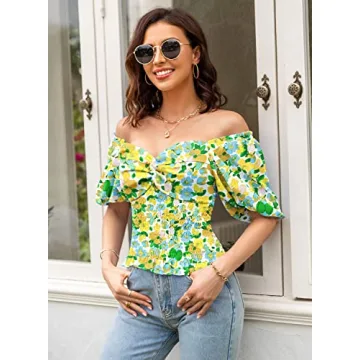 DOROSE Floral Smocked Sweetheart Neck Twist Front Top