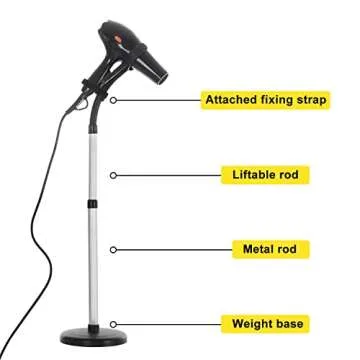 Erytlly Adjustable 360-Degree Rotating Hands-Free Metal Hair Dryer Stand and Holder for Bathroom, Vanity, Makeup Room