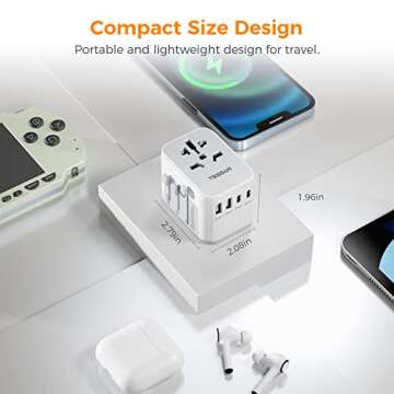 TESSAN Universal Travel Adapter, International Plug Adaptor with 2 USB C Wall Charger 2 USB A Ports, Worldwide Power Outlet Travel Essentials for US to European EU UK AUS (Type C/G/A/I)