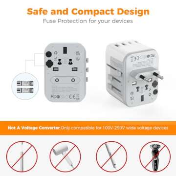 TESSAN Universal Travel Adapter, International Plug Adaptor with 2 USB C Wall Charger 2 USB A Ports, Worldwide Power Outlet Travel Essentials for US to European EU UK AUS (Type C/G/A/I)