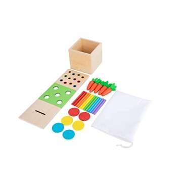 Adena Montessori 3-in-1 Wooden Play Kit for Baby Toys – Matchstick, Carrot & Coin Box