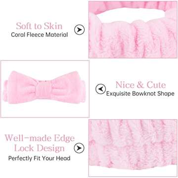 Casoty Pink 6 Pcs Spa Headband, Hair Band for Washing Face, Makeup Headband, Skincare Headbands, Soft Fleece Hairband for Face Washing Yoga