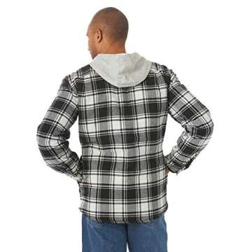 Wrangler Authentics Men's Long Sleeve Quilted Lined Flannel Shirt Jacket with Hood, Black Off-White, Small