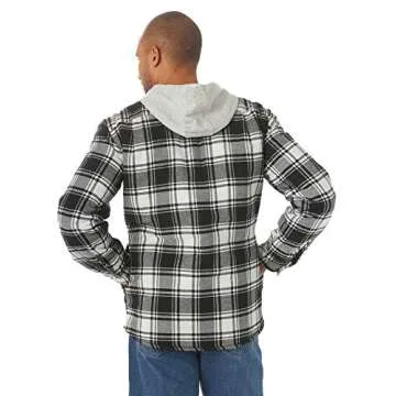 Wrangler Authentics Men's Long Sleeve Quilted Lined Flannel Shirt Jacket with Hood, Black Off-White, Small