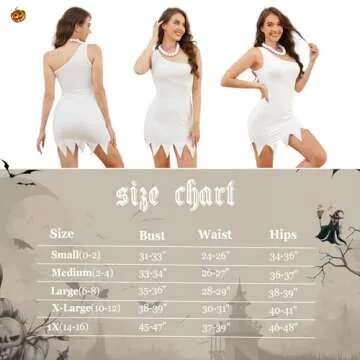 XZQTIVE Halloween Adult Costume Dress Cosplay Cave Men Women's White One Shoulder Tank Top Bodycon Dresses, M