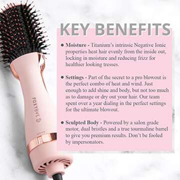FoxyBae Hair Dryer Brush, Baby Blush, 60mm - Pro Volumizer Hot Air Dryer Brush, 2 Heat settings & Cool shot, Ceramic Tourmaline Ionic Technology, Dual Bristles, for Healthy Hair, Blush Color