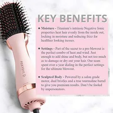 FoxyBae Hair Dryer Brush, Baby Blush, 60mm - Pro Volumizer Hot Air Dryer Brush, 2 Heat settings & Cool shot, Ceramic Tourmaline Ionic Technology, Dual Bristles, for Healthy Hair, Blush Color