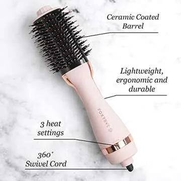 FoxyBae Hair Dryer Brush, Baby Blush, 60mm - Pro Volumizer Hot Air Dryer Brush, 2 Heat settings & Cool shot, Ceramic Tourmaline Ionic Technology, Dual Bristles, for Healthy Hair, Blush Color