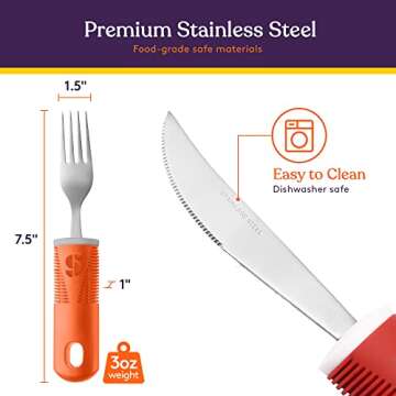 Special Supplies Adaptive Utensils (5-Piece Kitchen Set) - Wide, Non-Weighted, Non-Slip Handles for ...