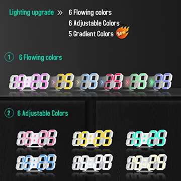 3D LED Desk Alarm Clock Night Light 7 Colors 9.7" with Remote Control, Digital Alarm Clock Adjustabl...