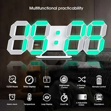 3D LED Desk Alarm Clock Night Light 7 Colors 9.7" with Remote Control, Digital Alarm Clock Adjustable Brightness Timer 12/24 Hr Time/Date/Temperature for Kid Bedroom/ Kitchen/Office -Colorful