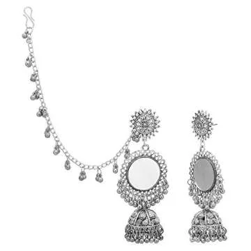 Jwellmart Indian Jewelry Wedding Bollywood Oxidized Silver Bahubali Jhumka Jhumki Jewelry Earrings F...