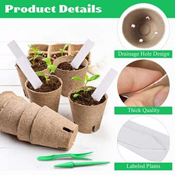 240 Pcs 3.15 Inch Peat Pots Seedling Start Trays Kit Seed Pots for Planting Germination Nursery Pots with Drainage Holes Small Seedling Pots Herb Seed Planter with 120 Plant Labels, 2 Transplant Tool