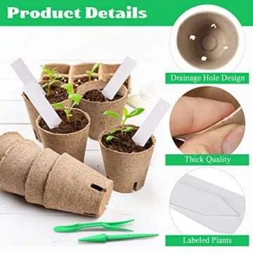 240 Pcs 3.15 Inch Peat Pots Seedling Start Trays Kit Seed Pots for Planting Germination Nursery Pots with Drainage Holes Small Seedling Pots Herb Seed Planter with 120 Plant Labels, 2 Transplant Tool